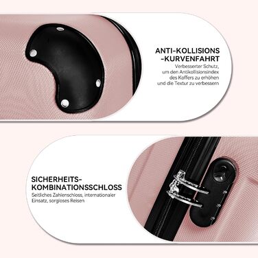 Чемодан Beibye з подвійними колесами Hardcase, XL-L-M, 14 кольорів (Розове золото), ручна поклажа (55 см)