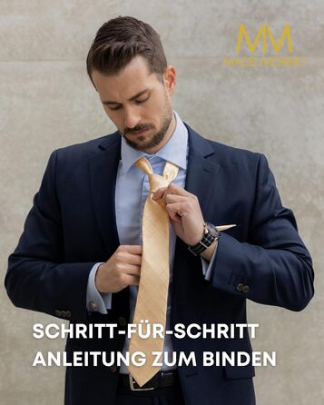 Набір краваток Massi Morino для чоловіків з нагрудним хустиною, краватковою голкою та затискачами для краваток, подарункова коробка - ідеальний вибір для весілля, універсальний розмір (Champagne Square)
