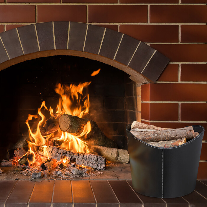 Relaxdays Firewood Basket, Faux Leather, Black
