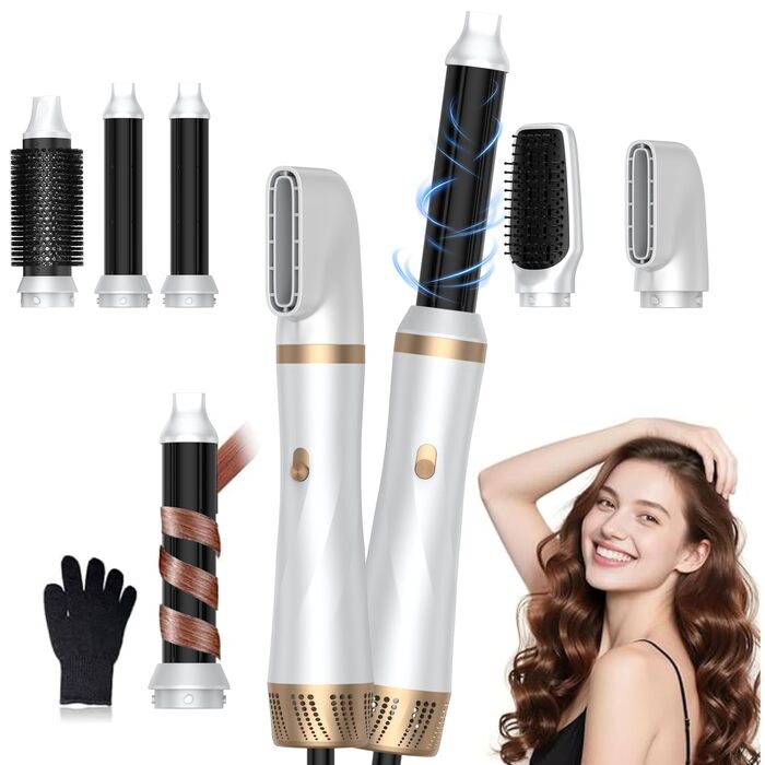 Air Styler: 5-в-1 Мультистайлер для волосся - фен-щітка, 800W, для об'єму, локонів, випрямлення та сушіння (Золотий)