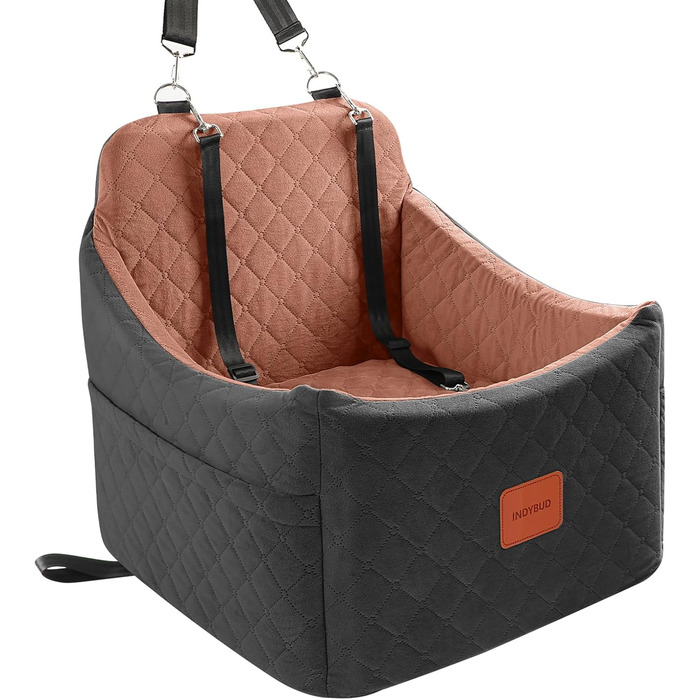 Автокрісло для собак - підходить для маленьких та середніх собак. Зручне автокрісло з кишенями для зберігання, поводок та посилена конструкція. (Чорний, Коричневий, Середній)