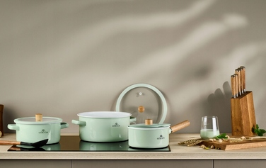 Набір емальованого посуду Gerlach Natur Enamel, пастельно-зелений, 6 предметів
