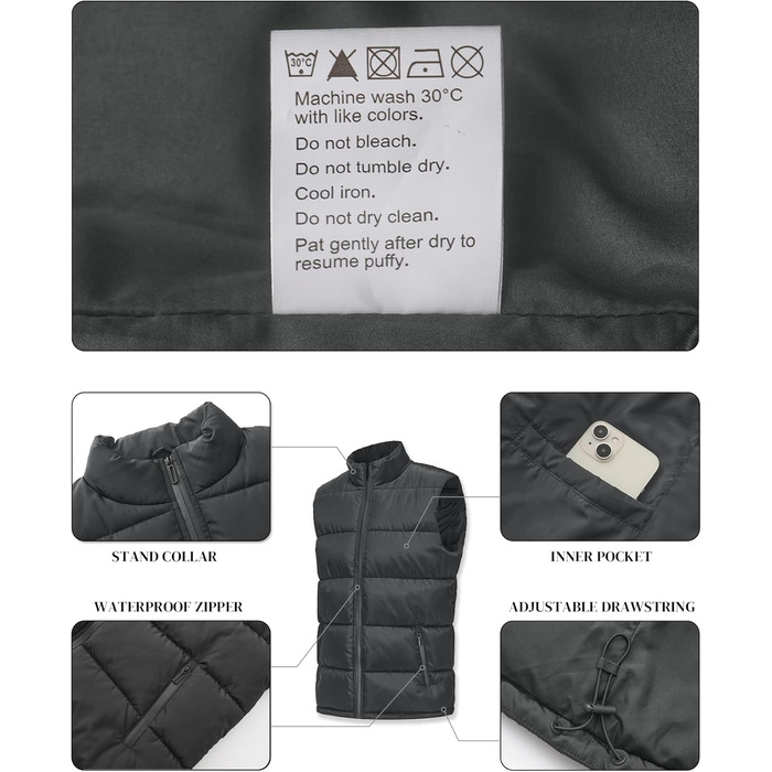 Чоловіча пухова жилетка, водовідштовхуюча, без рукавів, зі стійким коміром, на блискавці, зимова, теплий верхній одяг (M, сірий темно-сірий)