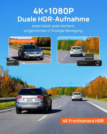 Автомобільний відеореєстратор 70mai M800 4K Dashcam (передній та задній), STARVIS 2 IMX678, нічна зйомка, Dual HDR, вбудована пам'ять 128 GB eMMC, GPS, 5 GHz WLAN, керування голосом