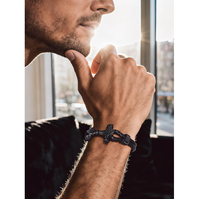 Чоловічий шкіряний браслет Bandmax Mjölnir/Череп/Масонство з магнітною застібкою. Браслет вікінгів для чоловіків, батька, чоловіка. Шкіряний браслет з гравіюванням.