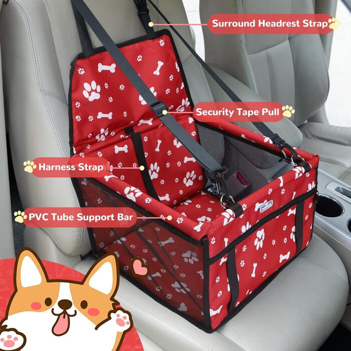 Автомобільний бустер для собак Nobleza: безпечний та зручний, 40x34x25 см, червоний