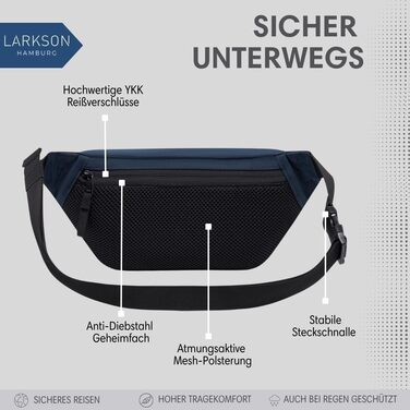 Поясна сумка LARKSON Bauchtasche для жінок та чоловіків, бежева - Ole, для спорту, відпочинку, міста, фестивалів, з ремінцем, водонепроникна (Блакитна Ягода)