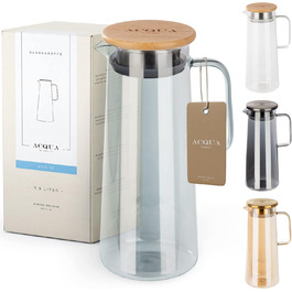 Glass Giraffe Decanter | Water Decanter 1.5 Liter | Glass Carafe with Lid | Leak-proof & High Quality | Glass Decanter ideal for Lemonade, Water & Tea (BLUE/BAMBOO)