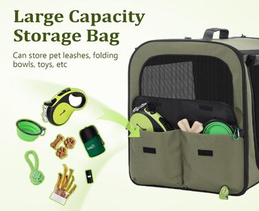 Транспортна переноска для собак Pecute: стабільна, складана, дихаюча, з ролетним вікном, 61 x 52 x 45 см (темно-зелений)