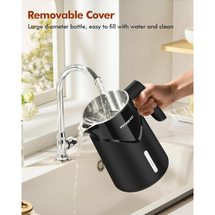 Електричний чайник з нержавіючої сталі 2200W з швидким нагріванням, автоматичним вимкненням, захистом від сухого кипіння, 1.7L, без BPA, без контакту з пластиком, тихий, чорний