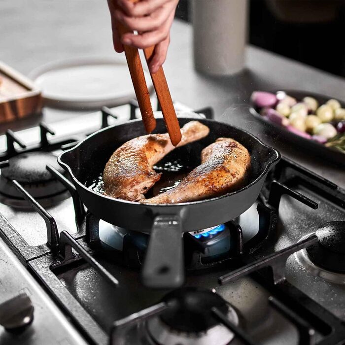 Чавунна гриль-сковорода Springlane 26 см Емальована - для стейків, підходить для всіх плит (індукція), сіра