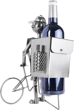 BRUBAKER Wine Bottle Holder Cyclist Metal Sculpture with Gift Card