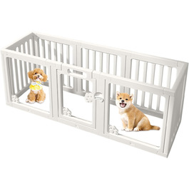 Клітка для собак з дверима, безпечна клітка для собак, цуценят, котів, кроликів, горностаїв, легка у встановленні та чищенні, пластикове вольєр з анкерами та присосками для маленьких (5 + 3: 50 x 150 см)