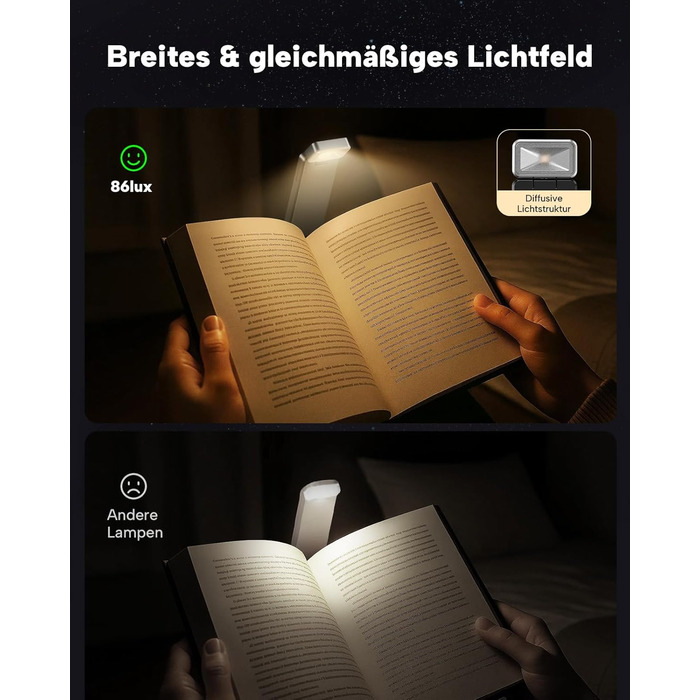 LED кріпильна лампа для читання 86lux - перезарядна, 3 кольори, регулювання яскравості, сіра