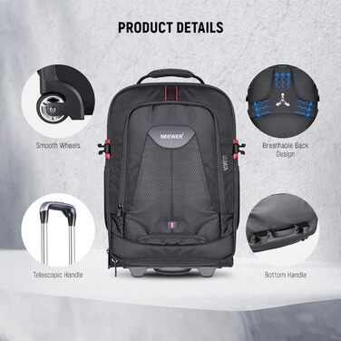 Рюкзак-тележка для камери NEEWER 2-в-1 NW-DA410T: водонепроникний, знімний, для фотообладнання та ноутбука