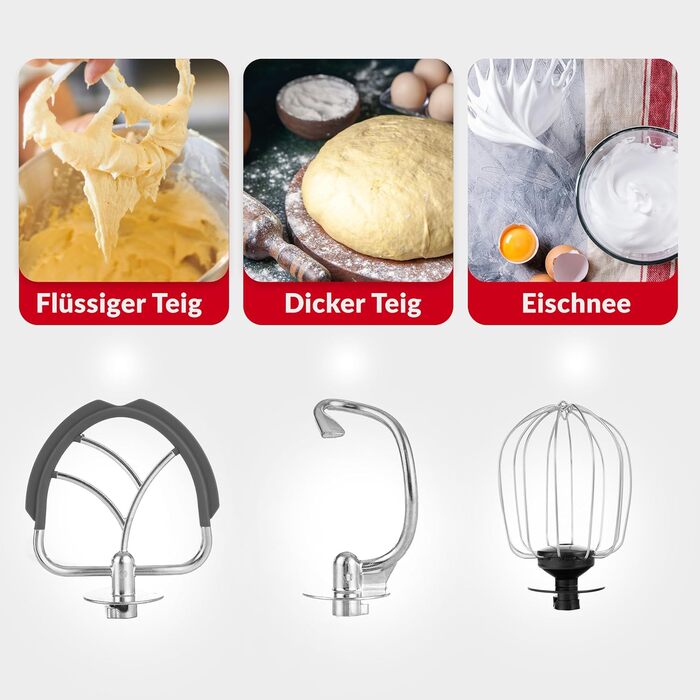 Кухонна машина LEHMANN 1500W з набором аксесуарів, планетарний міксер з чашею 5л, 12 швидкостей, захист від перегріву, червоний