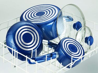 Набір посуду Tefal Excite ProGlide 14 предметів, синій: алюмінієвий, з антипригарним покриттям, індикатор нагріву, для плити та духовки