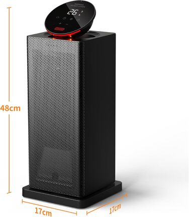 Електричний керамічний обігрівач OMISOON 2000W з термостатом, 4 режими, енергозберігаючий, тиха робота, сенсорне LED-управління, 90° обертання, таймер до 24 годин, дистанційне керування, для дому