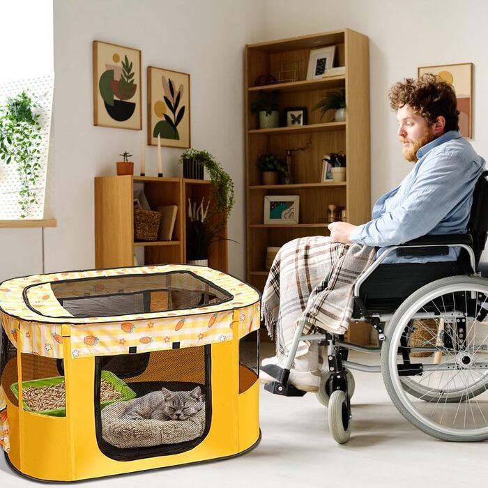 Клітка-забіг для цуценят та собак, переносний вольєр для тварин, 70x55x40 см (Жовтий)