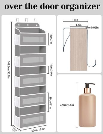 Органайзер для дверей з 5 відділеннями, настінна полиця з прозорими віконцями для підгузників, іграшок, кемпінгу, ванної кімнати, спальні (1 шт, світло-сірий)