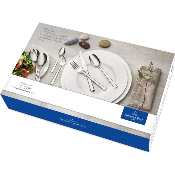 Villeroy & Boch – Victor Silver/Platinum 68-Piece Cutlery Set for 12 People, Dishwasher Safe, Rustproof, Flatware Set, Cutlery Set, Dinner Cutlery, Fork, Spoon, Knife, Kitchen Cutlery Set, Stainless Steel