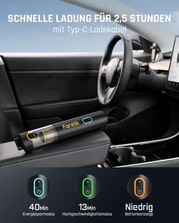 Потужний акумуляторний автопилосос Fanttik Slim V8 Apex 19000 Па, 4-в-1 ручний пилосос RobustClean, міні повітряний насос, портативний пилосос для авто, офісу, клавіатури, чорний