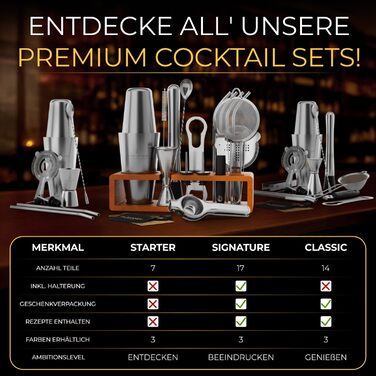 Набір для коктейлів EMPATION, 8 предметів: Boston Shaker з нержавіючої сталі 825 мл, мінімалістичний барний аксесуар, набір для початківців та професіоналів, ідеальний подарунок