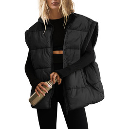 Жіноча велика пухова жилетка SenSeryse, стегана, з блискавкою, об'ємні куртки, верхній одяг з кишенями, чорна