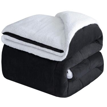 CHOSHOME Плед пухнастий, теплий, фланелевий, мікрофібра, 230x270 см (Чорний)