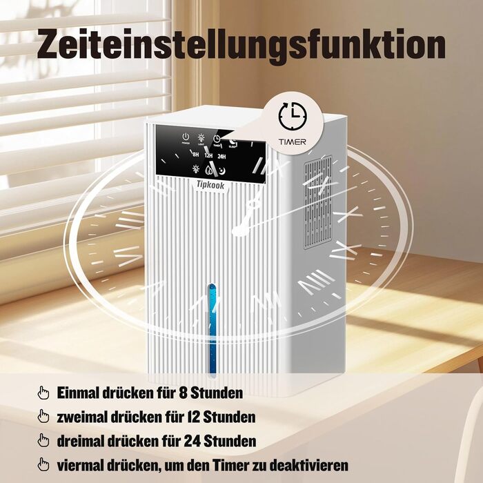 Електричний осушувач повітря 2400 мл з автоматичним відтаванням, 10 кольорів підсвічування, таймер 8/12/24 год, портативний для ванної, спальні, кухні, шафи (новий білий)