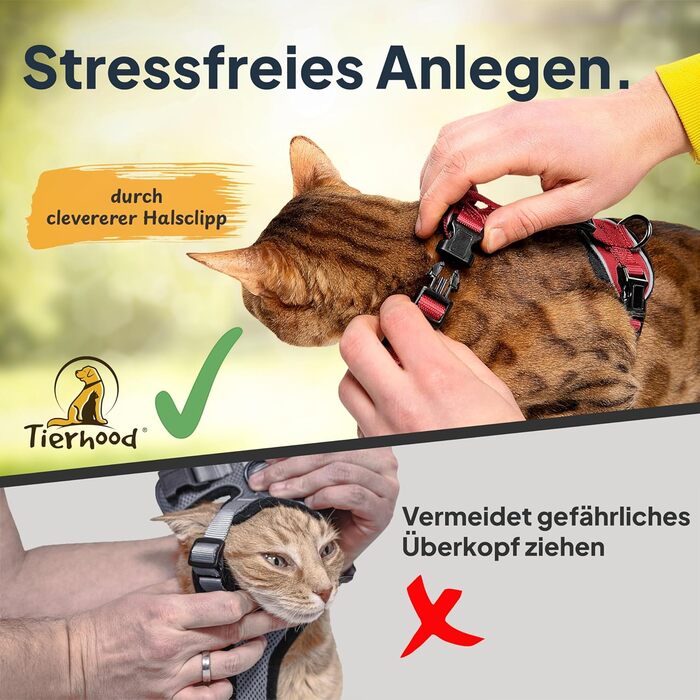 Шлейка для котів Tierhood з повідком [Нова, ЛЕГКА версія] - Шлейка з повідком для котів та кошенят - Комплект шлейки та повідка для котів - Контрольована свобода - Розмір S (M (обхват шиї 23-39см) (обхват грудей 36-51см), Червоний)