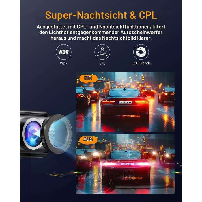 Автомобільний відеореєстратор 4K з WiFi, CPL-фільтром та SD-картою 64ГБ, 1.47