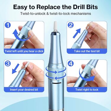 Електрична шліфувальна машинка для нігтів, професійна, 40000 об/хв, LCD манікюр/педикюр, набір з багатофункціональною базою, портативна, з підсвічуванням, сенсорне керування (Світло-блакитний)