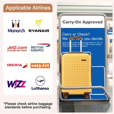 Чохол-валіза KONO з ABS-пластику, 65 x 42.5 x 25.5 см, з TSA-замком, білий, 24'M (жовтий, косметичка+20')