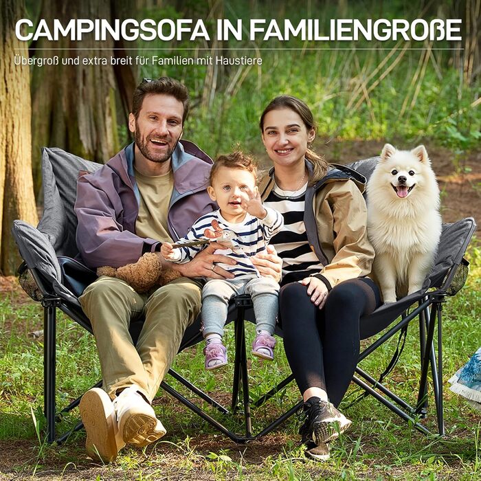 Кампінговий стілець-ліжко EVER ADVANCED для двох осіб, 145 см, сірий, до 400 кг, з високою спинкою, для саду, балкону, кемпінгу
