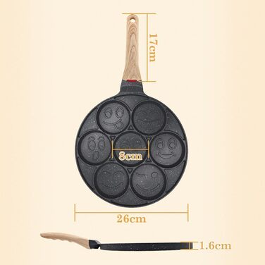 Пательня для млинців Smiley 7 отворів 26 см, антипригарна, для газової плити, чорна