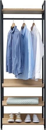 WOLTU Clothes Rack with Shelf, Open Wardrobe with Shoe Shelf, Coat Rack for Bedroom, Wood and Steel (Light Oak + Black)