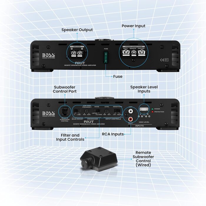 Автомобільний підсилювач BOSS AUDIO R1100M Riot 1100 Вт, клас A/B, моноблок, чорний