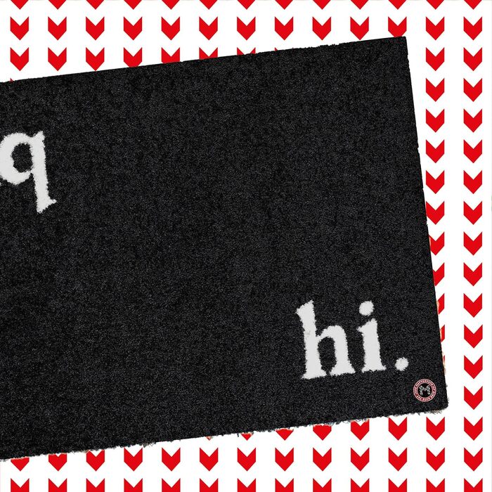 Hi Bye Doormat 75x50cm Black Made from Recycled Nylon Fibers - Durable Design Dirt Trapping Mat with Slogan - Washable Doormat for Indoor and Outdoor Use