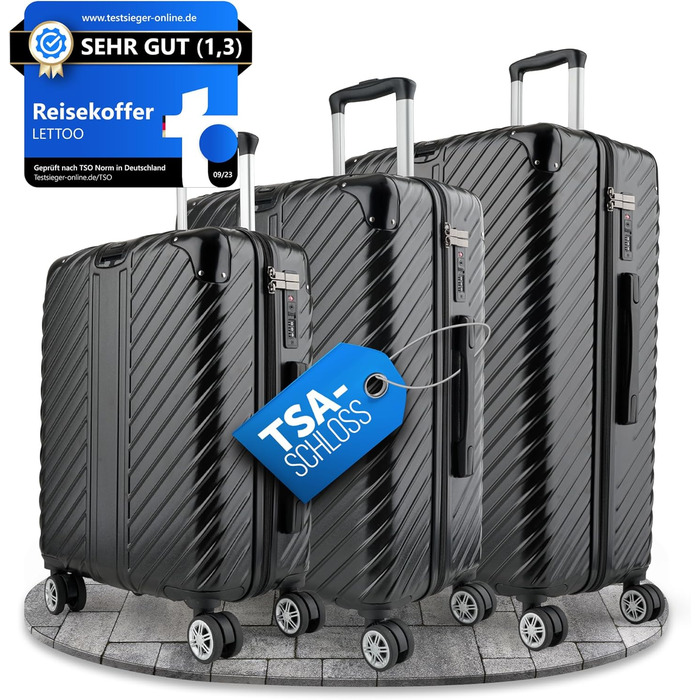 Чемодан дорожній 120L (75x50x33) з колесами - міцний тріумф, з кишенею для ноутбука та захистом кутів (XL, Чорний, 3-Set (20, 24, 28 дюймів))