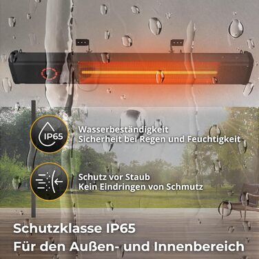 Інфрачервовий обігрівач Climative 2500W – електричний обігрівач з 9 рівнями, IP65 для тераси та приміщення, настінний, з пультом та таймером, чорний