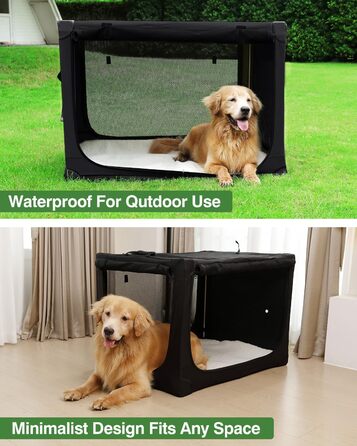 Складана переносна собача будка для собак середніх та великих порід, 106.7 см, з 4 дверцятами, чорна, з сумкою для зберігання, 106*78*78 см