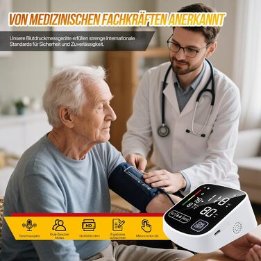 Тонометр на плече RoserRose: цифровий, з голосовим супроводом німецькою, LED-дисплей, 2x99 місць пам'яті, манжета 22-36 см, AAA-батарея/Type-C кабель