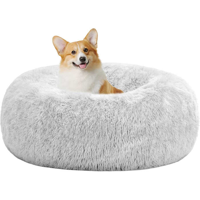Ортопедичне ліжко для собак круглої форми, м'яке ліжко-лежанка для собак та котів, ліжко-софа Donut, зручний кошик для собак, можна прати, діаметр 70 см, сірий колір, розмір 70 x 70 x 20 см