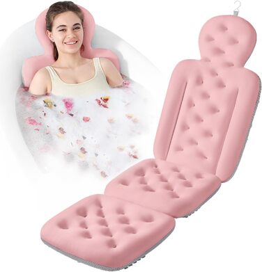Full Body Bathtub Pillow with 160 Suction Cups - Head & Neck Support Bath Mat with Laundry Bag (Dark Gray & Light Pink, 130x41cm / 51.2' x 16.2')