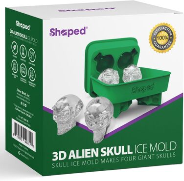 3D форма для льоду «Череп» з гнучкого силікону, 4 великі черепи, кругла форма, для приготування льоду (Alien Skull)
