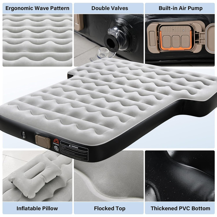 Автоматичний надувний матрац для заднього сидіння авто Coverado - з вбудованим насосом та подушками. Універсальний, підходить для більшості авто та SUV.