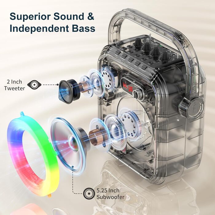 Караоке машина JYX з 2 бездротовими мікрофонами, портативна Bluetooth колонка з RGB-підсвічуванням, підтримка TF/USB, AUX, FM, запис, TWS, караоке система для вечірок, PA-система для дорослих/дітей