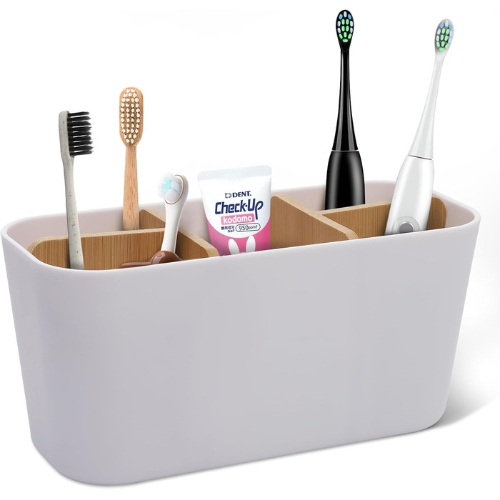 Тримач для зубних щіток з бамбуковими перегородками, органайзер для зубних щіток та пасти, для ванної кімнати, офісу, сім'ї, білий