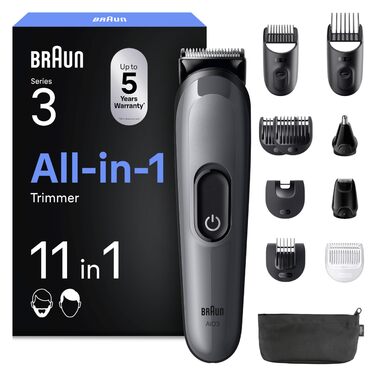 Braun Multigroom Series 3 AIO3545: Триммер 8-в-1 для бороди, волосся та тіла (сірий)